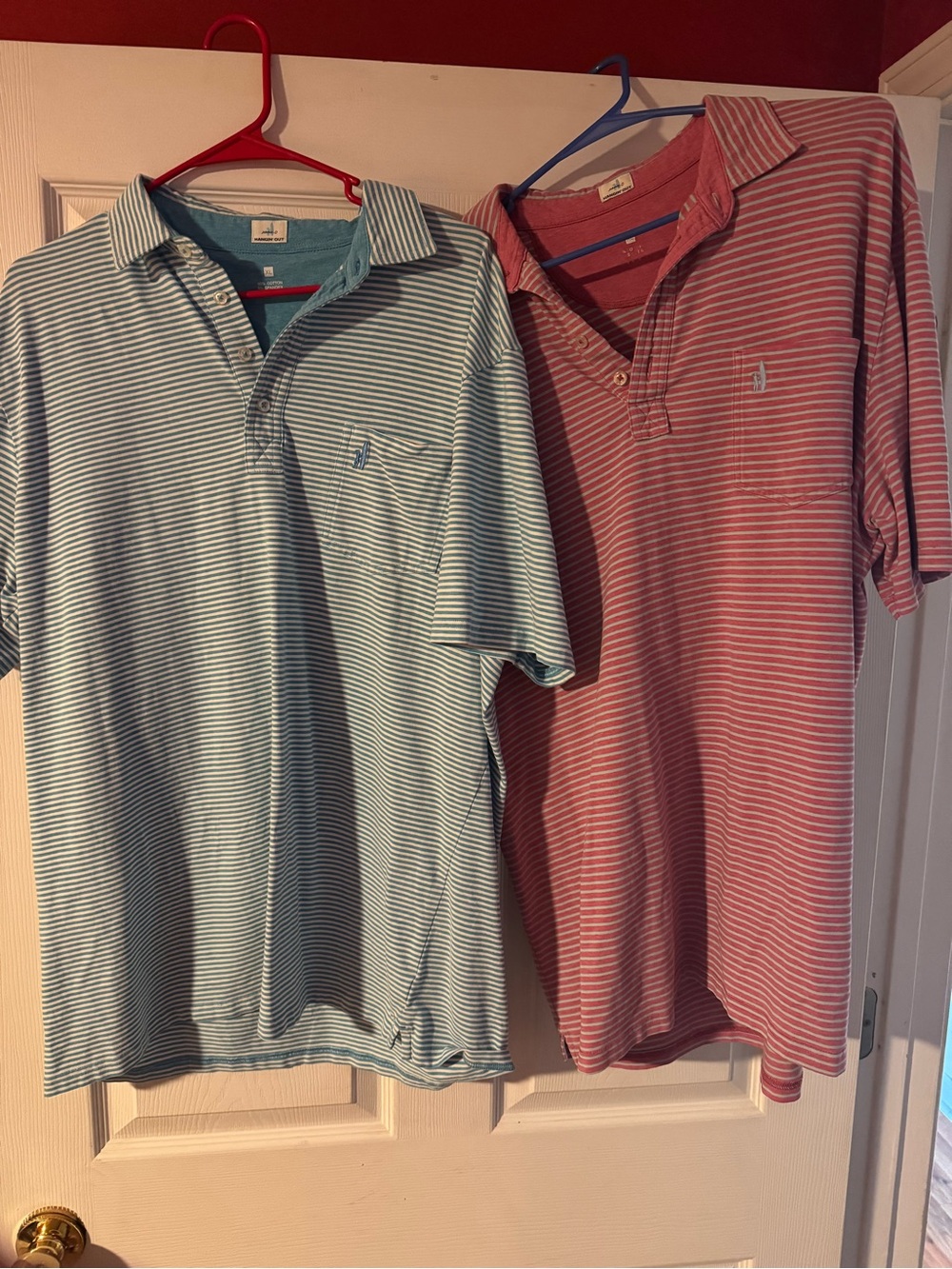 2 Johnny-O Striped Polo Shirt in Light Blue or Coral - Classic Short Sleeve by